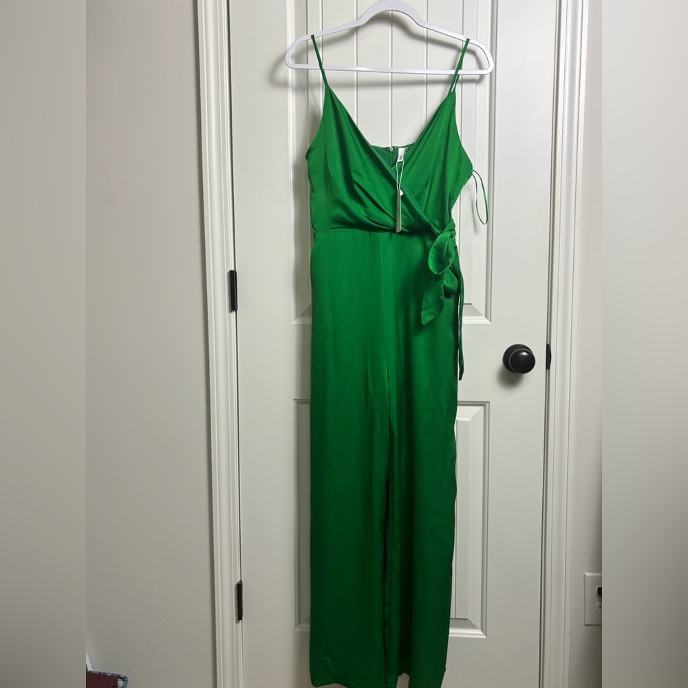 glam Emerald Green Satin Wrap Jumpsuit